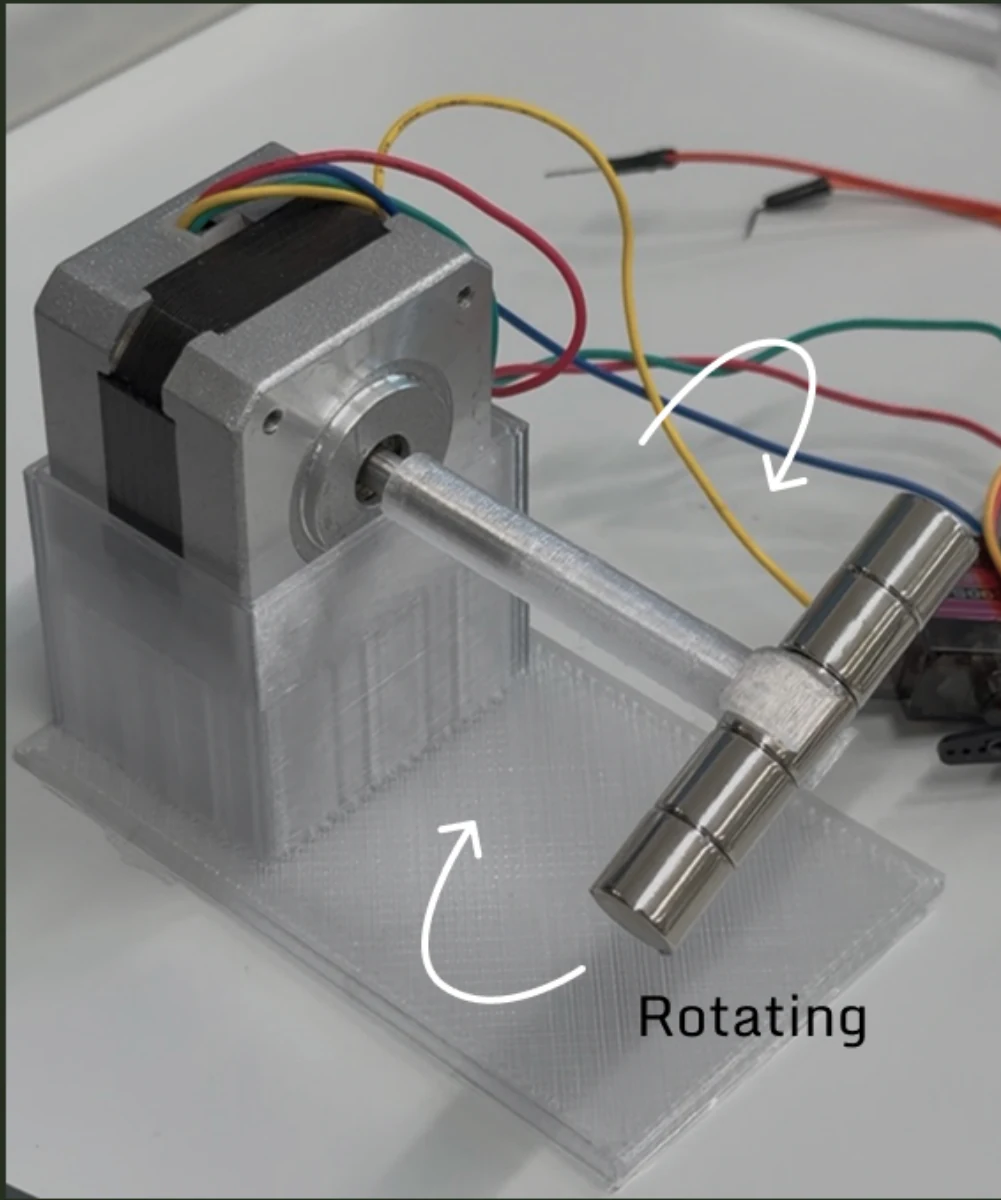 3D-printed support with motor and rotating permanent magnet