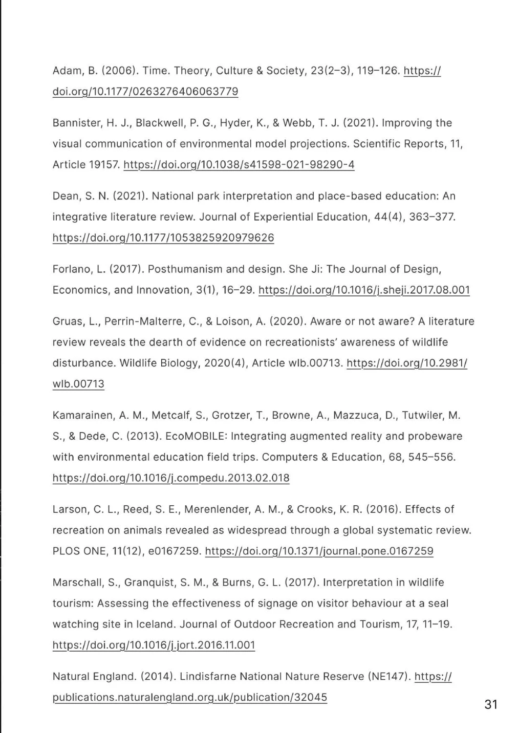 Original dissertation reference list documenting the research sources reviewed